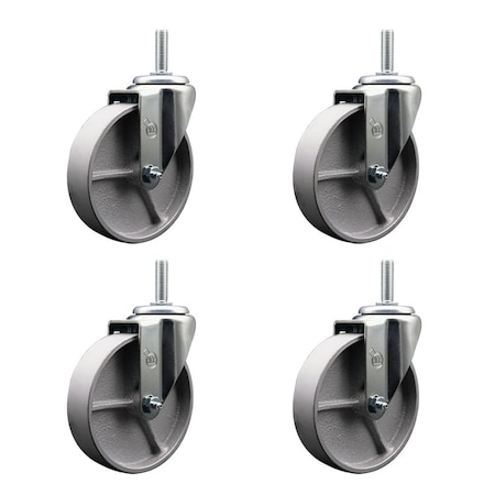 Service Caster 5 Inch Semi Steel Wheel Swivel 34 Inch Threaded Stem Caster Set Service Caster SCC-TS20S515-SSR-34212-4